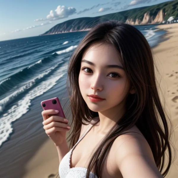 Chụp ảnh selfie với cảnh biển