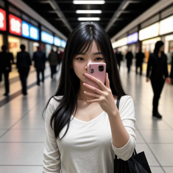 Cô Gái Đang Chụp Ảnh Selfie Tại Trung Tâm Thương Mại