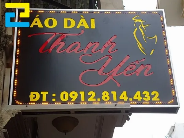 Bảng hiệu hộp đèn Led âm bản lót mica màu.