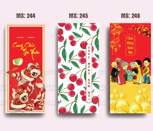 In Bao Lì Xì Tết Mẫu bao lì xì truyền thống, hình ảnh ông thần tài, chữ Phúc Lộc Thọ nổi bật.