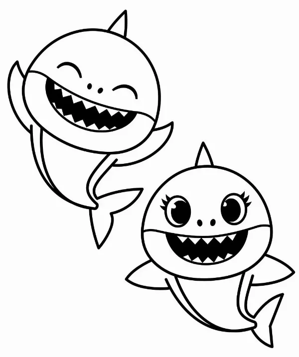 Tranh tô màu Baby Shark: Cá mập con đang cười
