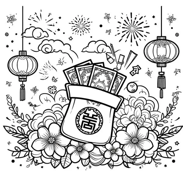 Tranh tô màu bao lì xì cho bé tập tô