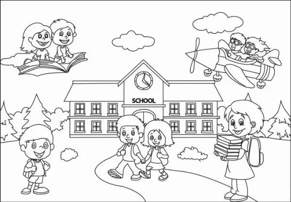 Tranh tô màu trường mầm non cho bé với hình ảnh cô giáo và các bạn
