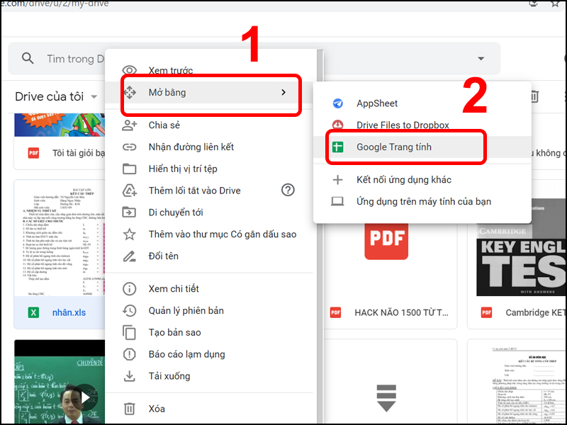Mở tệp bằng Google Trang tính Mở tệp bằng Google Trang tính