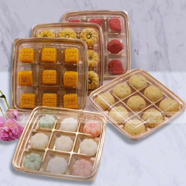 Hộp bánh Trung Thu 2 bánh cao cấp với ngăn chứa phụ kiện.