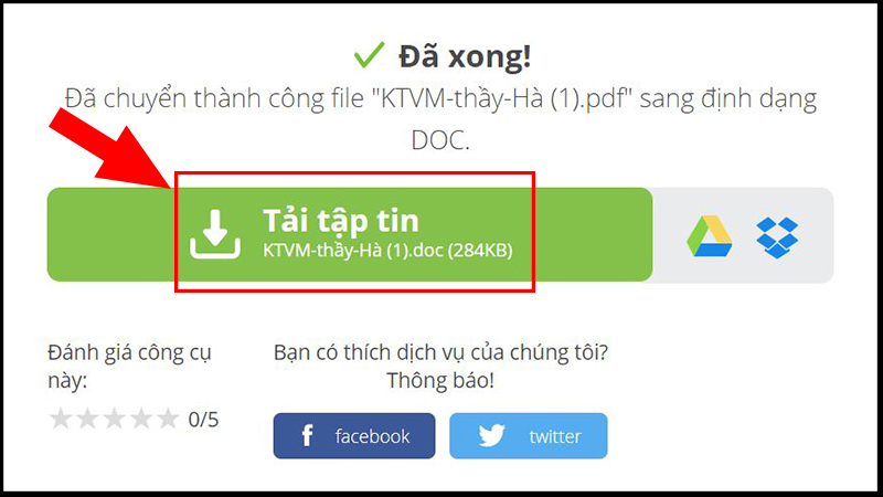 Lưu file Word vừa chuyển đổi về máy Lưu file Word vừa chuyển đổi về máy
