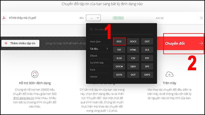 Cài đặt chuyển đổi và nhấn Chuyển đổi Cài đặt chuyển đổi và nhấn Chuyển đổi