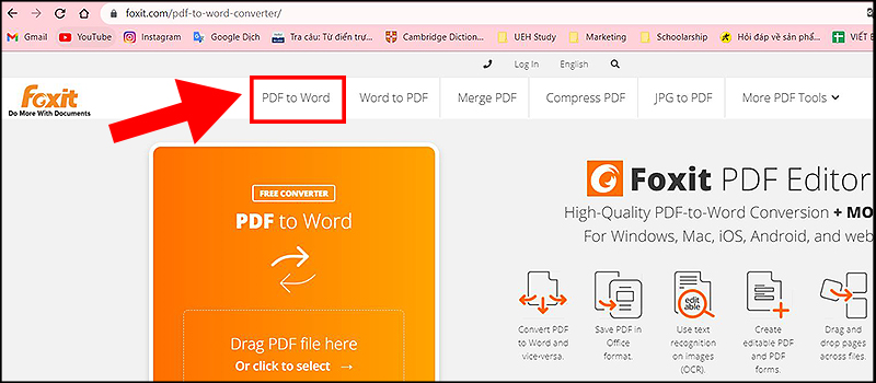 Truy cập vào trang web chuyển đổi file của Foxit Truy cập vào trang web chuyển đổi file của Foxit