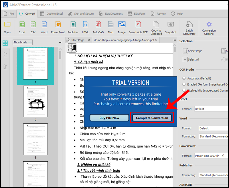 Nhấn Complete Conversion để hoàn tất Nhấn Complete Conversion để hoàn tất