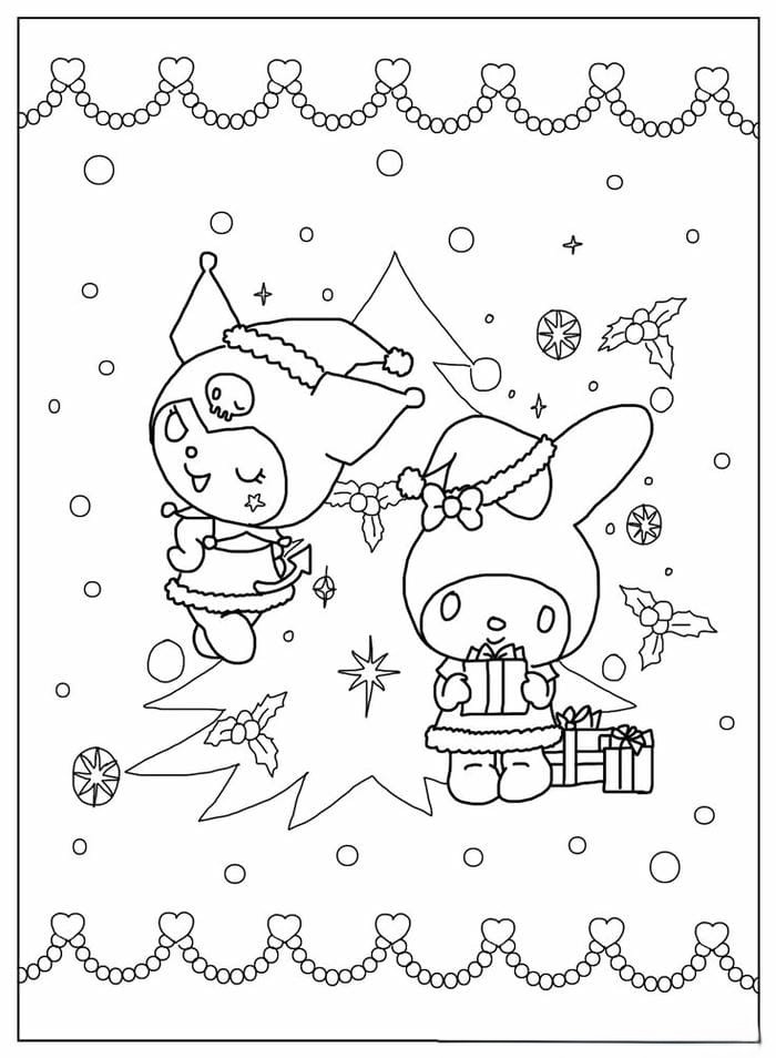 Mê Mẩn Với 99+ Tranh Tô Màu Kuromi và Melody Cho Bé - Tải Về Ngay! Ảnh tranh tô màu Kuromi và Melody cùng cây thông noel