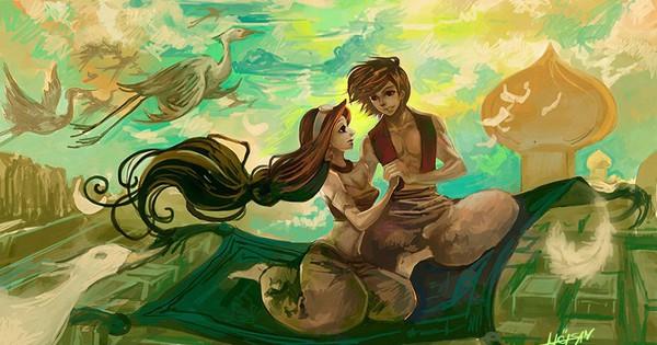 Aladdin và Thần Đèn bay trên thảm thần