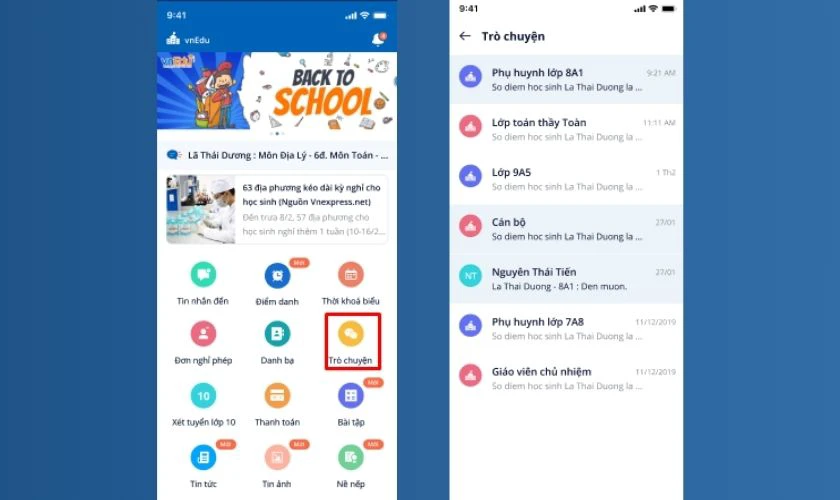 Cách nhắn tin với giáo viên và nhà trường