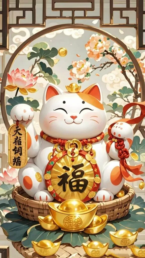 Hình nền may mắn cho điện thoại với biểu tượng tài lộc vàng rực rỡ