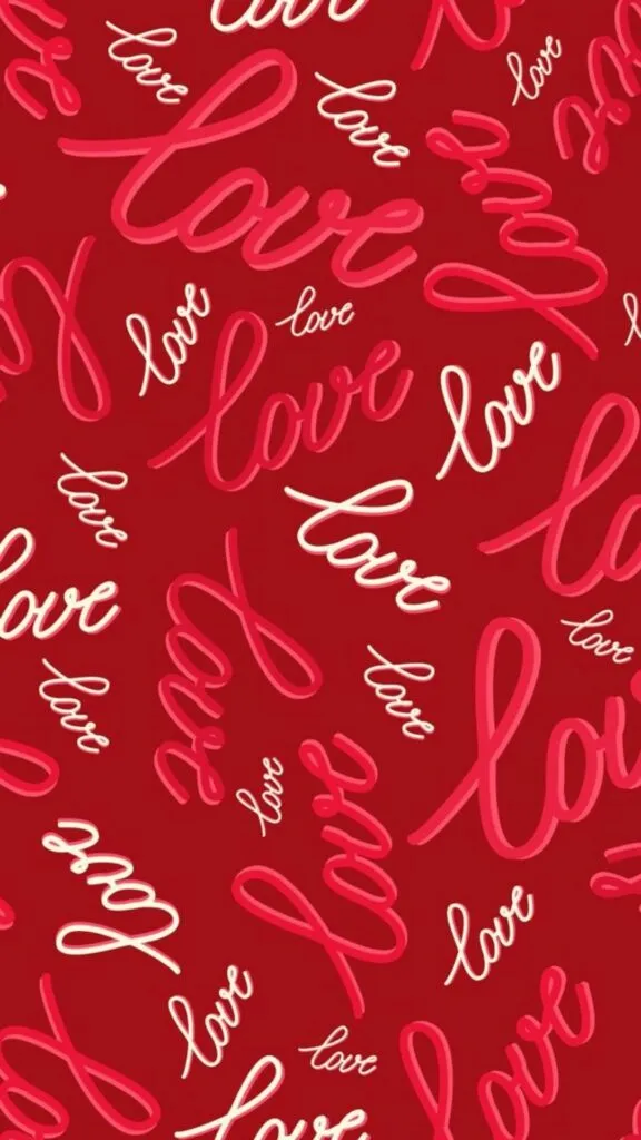 Hình nền Valentine điện thoại với chữ Love cách điệu và trái tim màu hồng cam