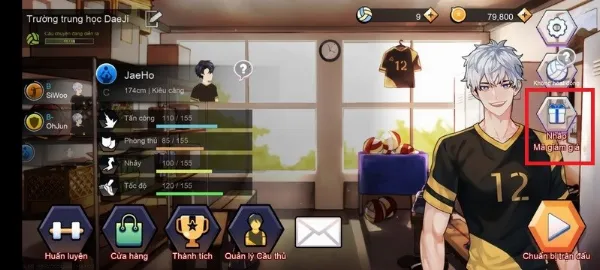 Bước 1: Chọn 'Nhập mã giảm giá' trong menu game The Spike Volleyball Story