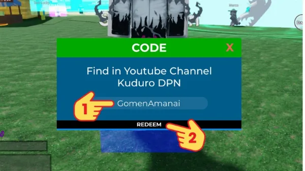 Cách nhập code Rock Fruit: Điền mã code vào ô trống và nhấn nút Redeem