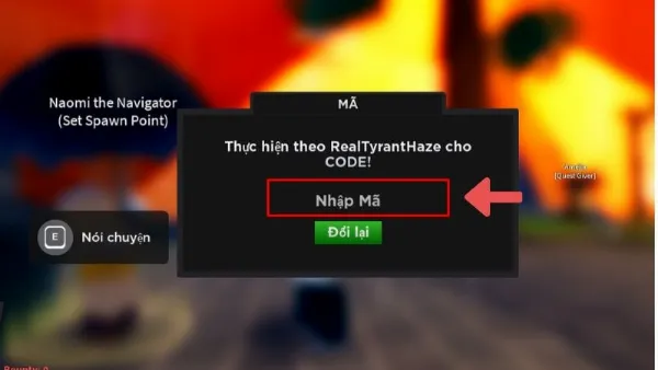 Cửa sổ nhập code trong game Haze Piece, ô trống để điền mã code quà tặng.