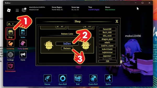 Code Fish's RGN mới nhất tháng 06/2025 cập nhật liên tục Giao diện nhập code Fish's RGN trên Roblox và nút Redeem nhận quà