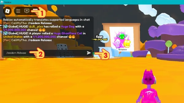 Giao diện nhập code /redeem trong game Pets Go Roblox