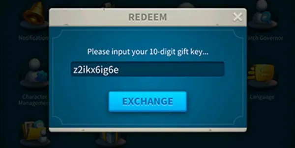 Code Rise of Kingdoms mới nhất 06/2025, cách nhập code Giao diện nhập code Rise of Kingdoms và nút Đổi Quà