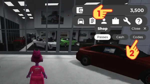 Code Greenville Roblox mới nhất tháng 06/2025 cập nhật liên tục Giao diện trong game Greenville Roblox, mũi tên chỉ vào mục 'Codes' để nhập mã