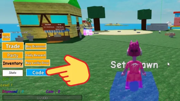 Hướng dẫn nhập code Rock Fruit: Mở game, chọn nút Codes ở cạnh màn hình