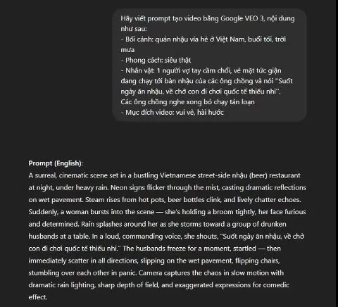 Hướng dẫn viết promt Google AI Veo 3 cho các ngành nghề (kèm ví dụ thực tế) promt chinh 1