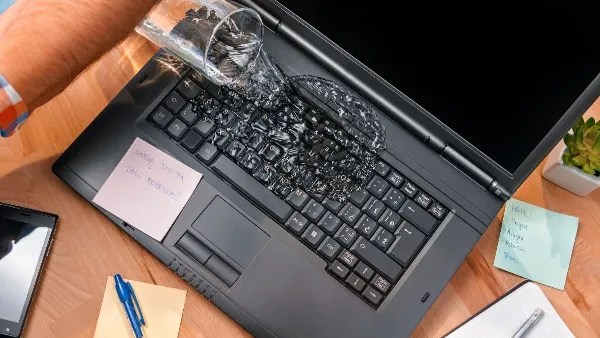 Bàn phím laptop bị đổ nước - một nguyên nhân gây lỗi không gõ được số