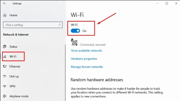 Cách mở Wifi trên laptop Dell đơn giản và nhanh chóng Bật nút gạt Wifi thành On trong cài đặt Wifi