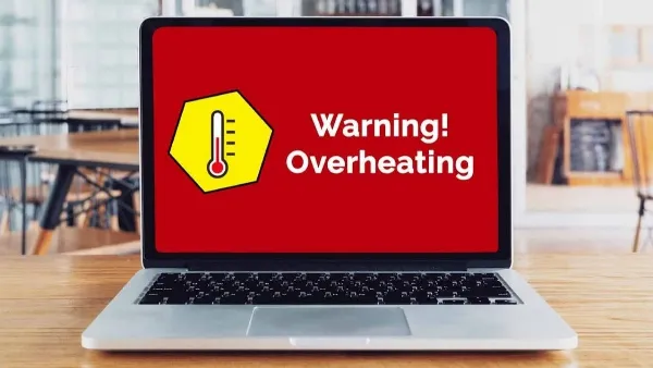 Biểu tượng cảnh báo hoặc hình ảnh minh họa tác động tiêu cực khi laptop bị quá nhiệt