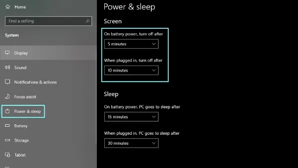 Cách đổi màn hình khóa laptop Windows 10, 11 nhanh, cực dễ Cài đặt Power & sleep trên Windows, chọn thời gian tắt màn hình sau khi không hoạt động