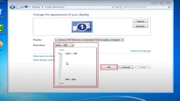 Cách khắc phục màn hình laptop bị thu nhỏ 2 bên đen đơn giản Chọn độ phân giải màn hình được khuyến nghị và nhấn 'OK' để xác nhận trong cài đặt hiển thị Windows 7/8.
