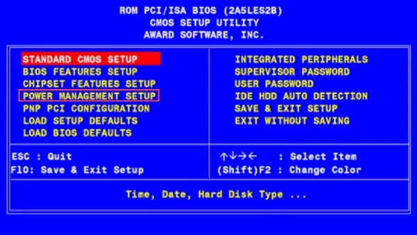 Nút nguồn laptop Lenovo ở đâu? Cách mở laptop không cần nút nguồn Chọn mục Power Management Setup trong menu cấu hình Cmos trên laptop Lenovo.