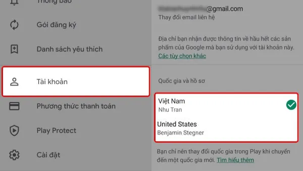 Cách chuyển vùng trên laptop Win 10, 11, 7 và macOS chi tiết Chọn quốc gia và hồ sơ trong mục Tài khoản (Account) để thay đổi khu vực Google Play.