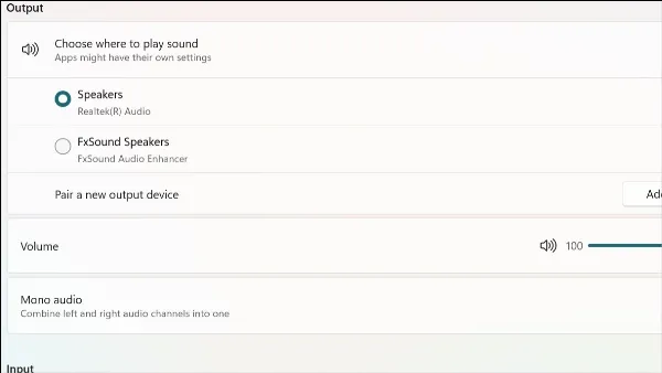 13 cách sửa lỗi laptop Win 11 bị mất âm thanh nhanh chóng Chọn thiết bị phát âm thanh Output mong muốn trong Sound settings Win 11