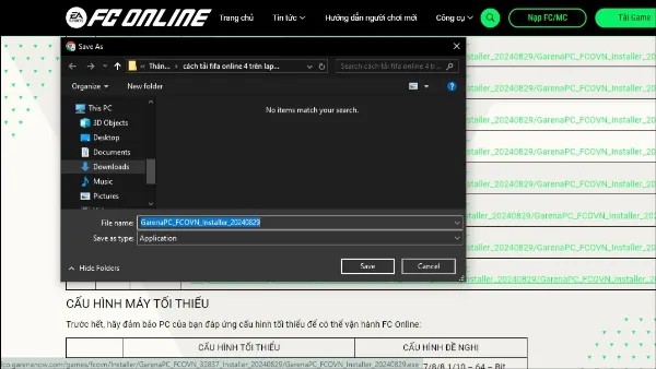 Chọn vị trí lưu file cài đặt game FC Online trên máy tính và nhấn Lưu