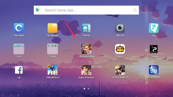 Cách tải, cài đặt Liên Quân Mobile trên laptop, máy tính đơn giản Giao diện NoxPlayer, thanh tìm kiếm game Liên Quân Mobile