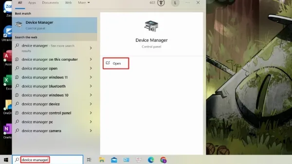 Gõ Device Manager vào ô tìm kiếm Windows
