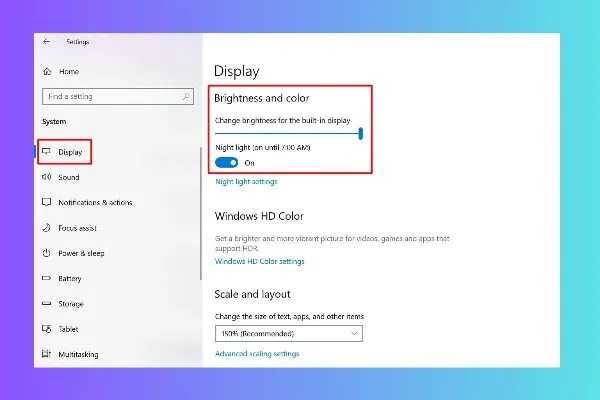Hình ảnh hướng dẫn điều chỉnh độ sáng màn hình laptop trong cài đặt Windows