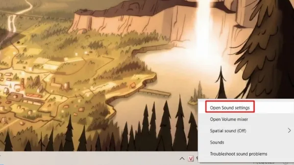 Menu chuột phải từ icon loa, chọn Open Sound settings