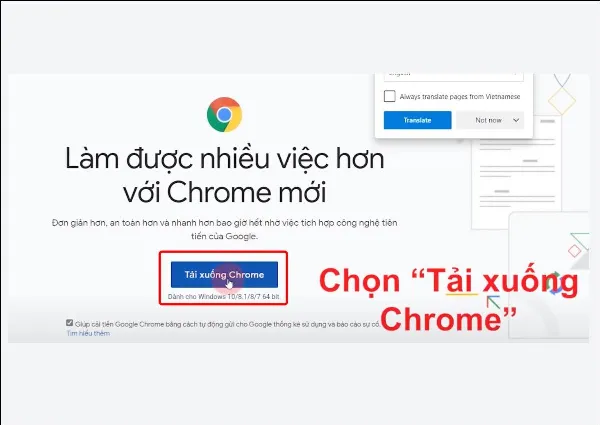Nút tải xuống Google Chrome trên trang chủ chính thức