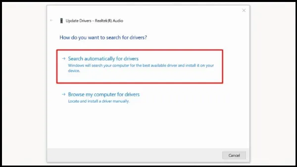 Trong cửa sổ Update Drivers, chọn Search automatically for drivers