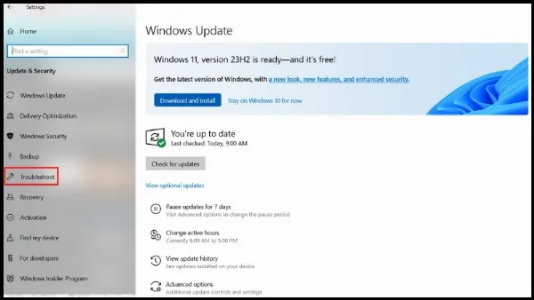 Trong mục Update & Security, chọn Troubleshoot ở menu bên trái