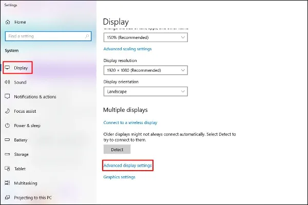 Truy cập Advanced display settings trên Windows
